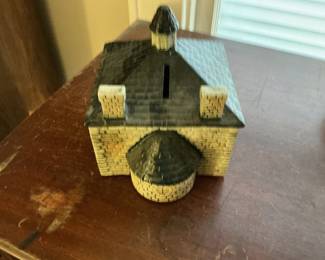 McCoy "Ohio" Ceramic House Coin Bank Signed Susan M. Riley