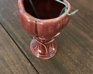 Red Ceramic Bud Vase with Wire Holder - USA Marked
