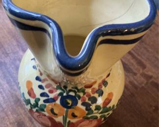 Hand-Painted Talavera-Style Ceramic Pitcher with Floral Motif