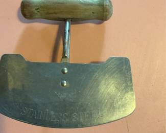 Vintage ACME Stainless Steel Herb Chopper with Wooden Handle and Rotary Food Grinder with Green Handle
