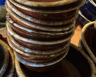 Hull Pottery Brown Drip Glaze Serving Bowls and Creamer/Sugar Set
