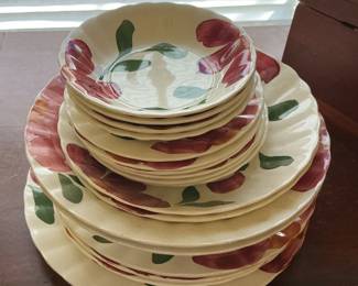 Blue Ridge Southern Pottery Hand-Painted Bowl with Red Flowers