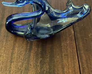 Vintage Murano Style Blue Glass Swan Ashtray/Candy Dish