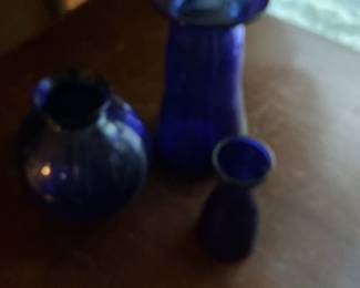 Cobalt Blue Glass Vase Set