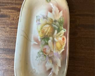 Hand-Painted Porcelain Celery Dish with Roses - RS Germany