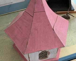 Pink Wooden Birdhouse with Lattice Window