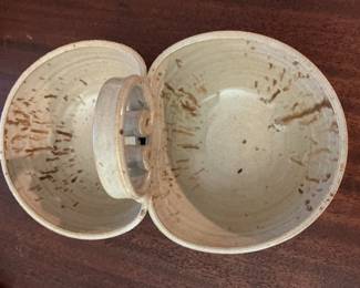 Hand-Thrown Ceramic Divided Serving Dish with Handle