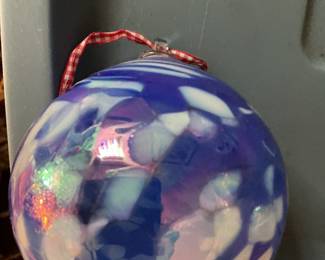 Blown Glass Christmas Ornament - Blue and White Swirls