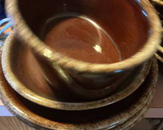 Hull Pottery Brown Drip Glaze Serving Bowls and Creamer/Sugar Set