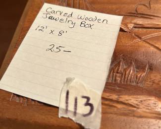 #113 Carved wooden jewlery box12x18" $25.00