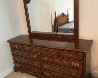 #073 dresser with 9 drawer and mirror 66x18x31 mirr47x43 YOU move upstairs $75.00
