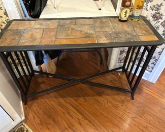 #080 metal and stone sofa table 48x18x30 $100.00