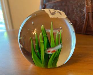 #064 Glass paperweight fish and plants $30.00