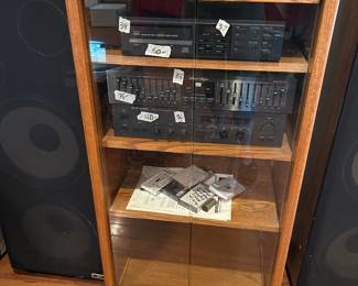 #038 Stereo cabinet w 2 glass doors, 3 shelves 21x16x43" $30.00