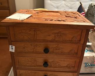 #113 Carved wooden jewlery box12x18" $25.00