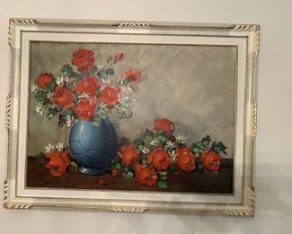 #043 Arcylic Signed. Roses in Vase 32x24" $75.00