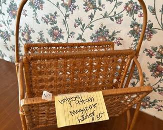 #107 Vintage Rattan Magazine holder $30.00