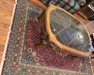 #030 Machine made rug red and green 62x91" $30.00