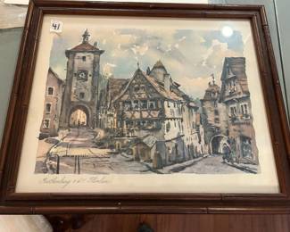 #041 Signed print of Bavarian watercolor 19.5x16" Framed $30.00