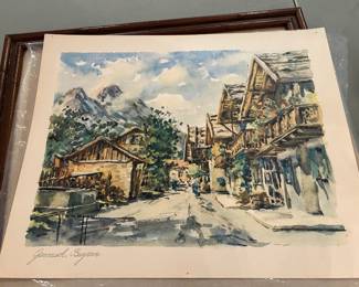 #042 Loose Print of European Village. Watercolor $20.00