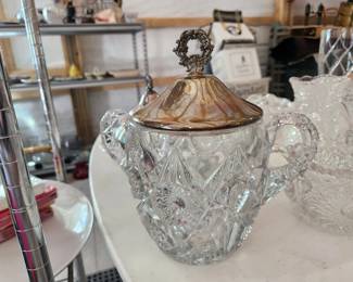 Cut glass vintage biscuit jar with silver lid