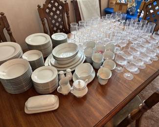 Complete Noritake Ranier Dinnerware Set Including Matching Glasses- $500 for all