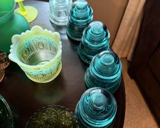 vintage teal glass insulators