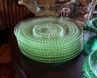 vintage green Depression glass plates