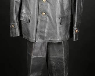 WWII Era German Two-Piece Black Leather Suit