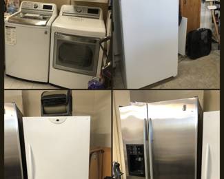 LG refrigerator, 2 garage refrigerators, large freezer (great condition) 