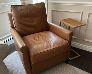 Pottery Barn Leather Recliner w/ Nailhead Trim, Side Table