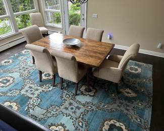 Baker Dining Table w/ 8 Upholstered Chairs - Table Has 2 Leaves Stored at Each End
