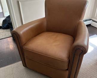 Pottery Barn Leather Swivel Chair w/ Nailhead Trim