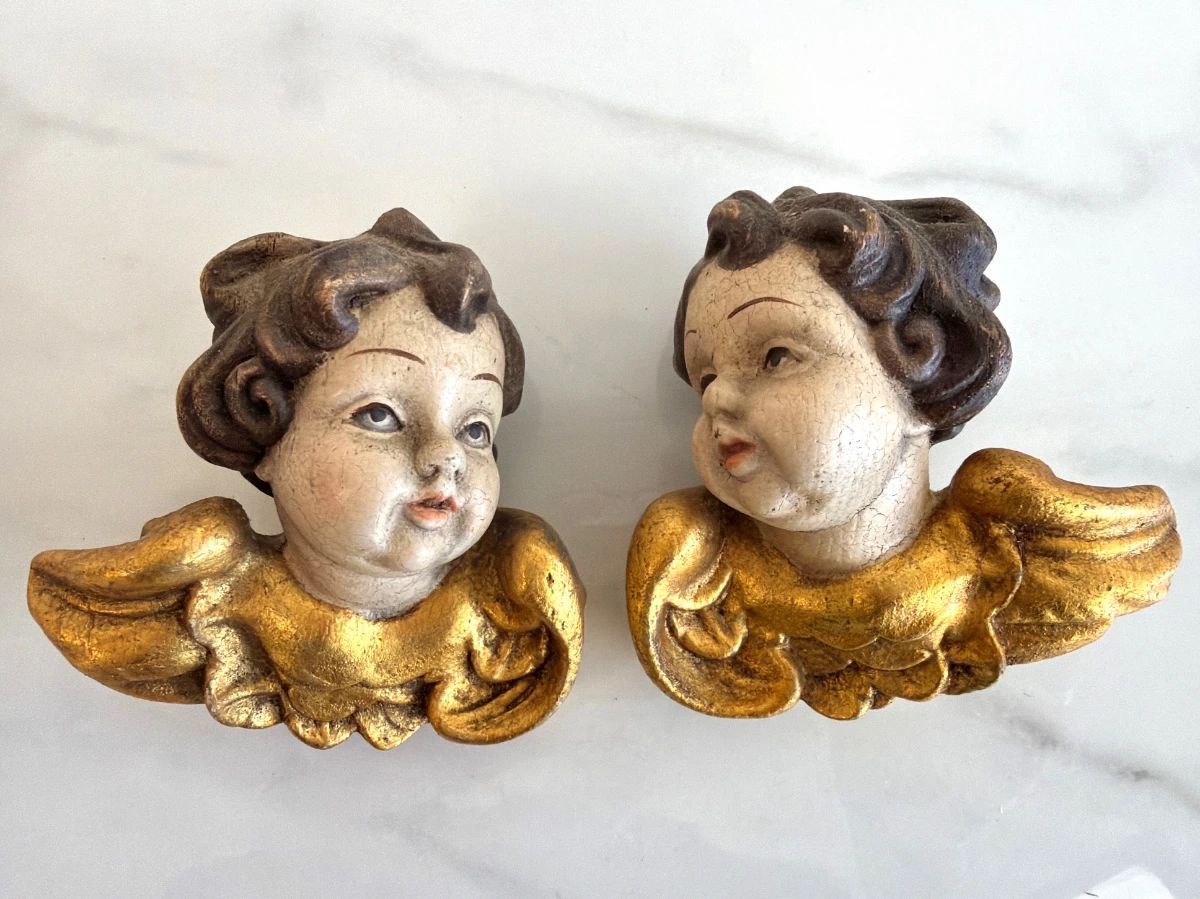 Lot 6865  Vintage Austrian Carved Wood Cherub Heads