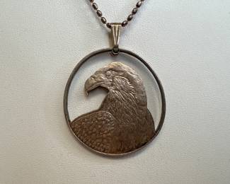 Lot 6707 Artisan Cut Silver Coin Pendant Necklace Jewelry Sterling Silver Chain