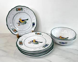 Lot 6795 Hand Painted Positano Italy Bird Plates Bowls