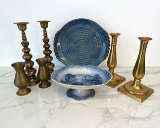 Lot 6926 Windsong Pottery NC Platter Brass CandlesticksVases