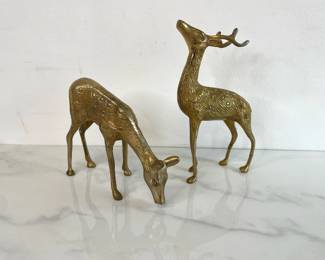 Lot 6809 Vintage Solid Brass Deer Figurines
