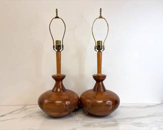 Lot 6712 Vintage Artistry in Wood Bruce Logan Joe Morris Virginia Handcrafted Wood Inlaid Table Lamps