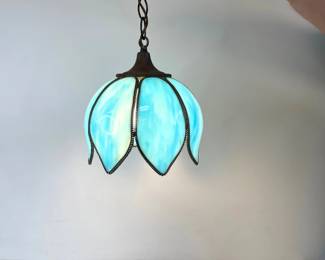 Lot 7029 Mid Century Slag Glass Tulip Hanging Lamp