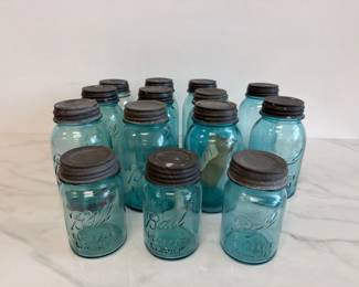 Lot 6774 Vintage Blue Glass Mason Jars Ball Atlas