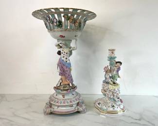 Lot 6807 Sitzendorf Porcelain Table Center Meissen Porcelain Candlestick