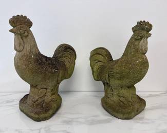 Lot 6844 Concrete Garden Roosters Chickens