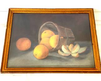 Lot 7009 Vintage Fruit Still Life Oranges Pastel Art