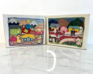 Lot 6879 Hand Stitched Guatemalan Folk Art Village Scenes