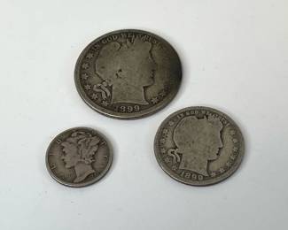 Lot 6906 US Coins 1943 Mercury Silver Dime 1899 Barber Silver Quarter Half Dollar