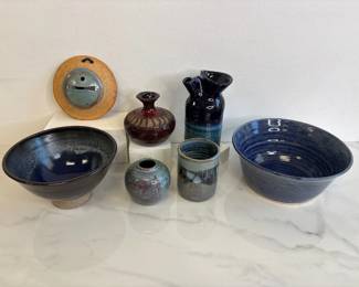 Lot 6753 Studio Pottery Bowls Oil Lamp Vase Etc
