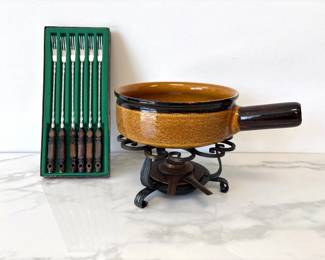 Lot 6694 Vintage MCM Swiss Landert Fondue Pot Accessories