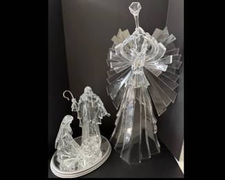 Lot 6837 Large Acrylic Angel LED Lighted Holy Family Christmas Nativity