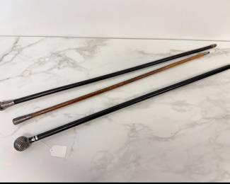 Lot 6833 Vintage Sterling Silver Capped Wooden Walking Sticks